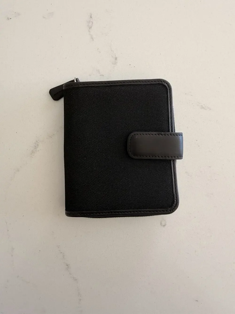 Tardini Black Leather And Canvas Zip Wallet Unisex